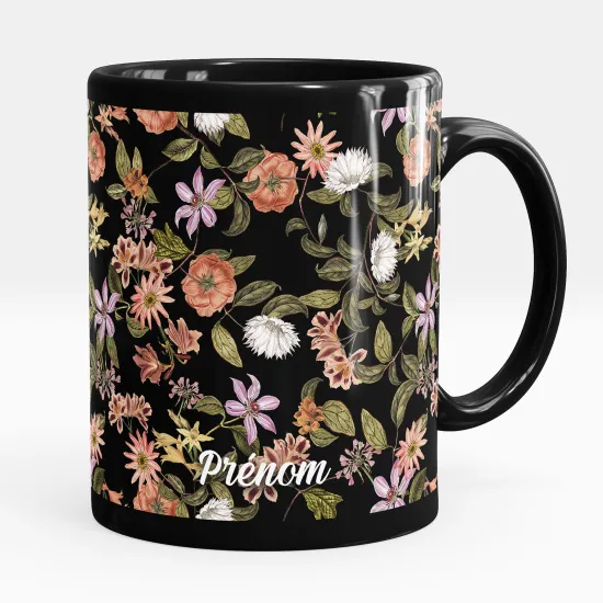 Mug - Tasse personnalisée Noir intégral - Fleurs