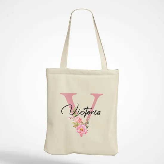Personalized Monogram Tote Bag - Letter V