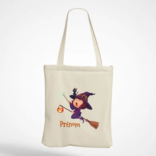 Personalized Tote Bag - Little girl witch broom
