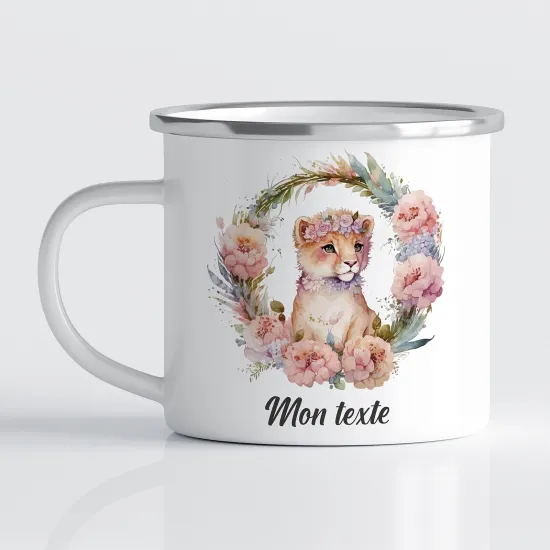 Personalized Enamel Mug for Kids - Floral Lion