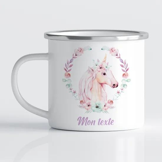 Personalized Enamel Mug for Kids - Floral Unicorn
