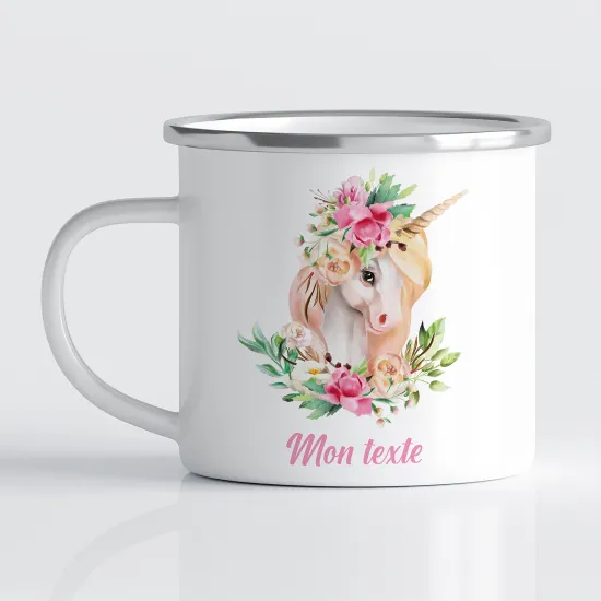 Personalized Enamel Mug for Kids - Unicorn flower