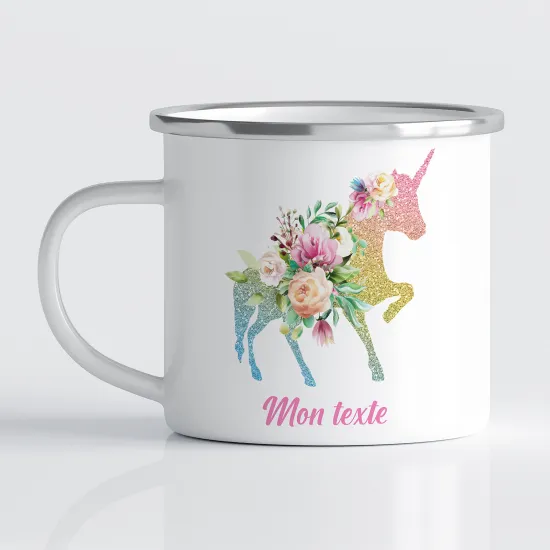 Personalized Enamel Mug for Kids - Unicorn flower