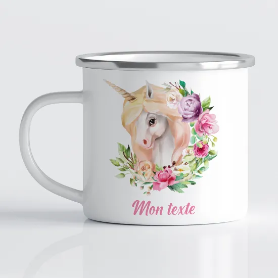 Personalized Enamel Mug for Kids - Unicorn flower