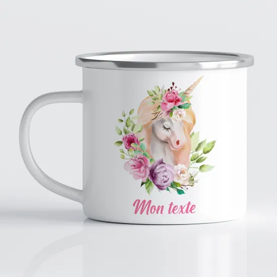 Personalized Enamel Mug for Kids - Unicorn flowers