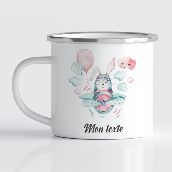 Personalized Enamel Mug for Kids - Rabbit Plane