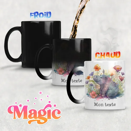 Tasse - Mug Magique - Hippopotame fleurs