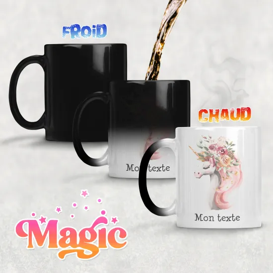 Taza mágica personalizada - Unicornio Flores