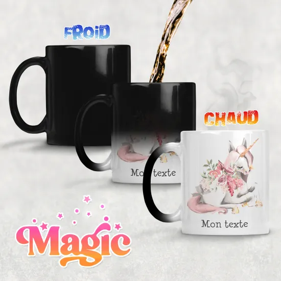 Taza mágica personalizada - Unicornio Flores