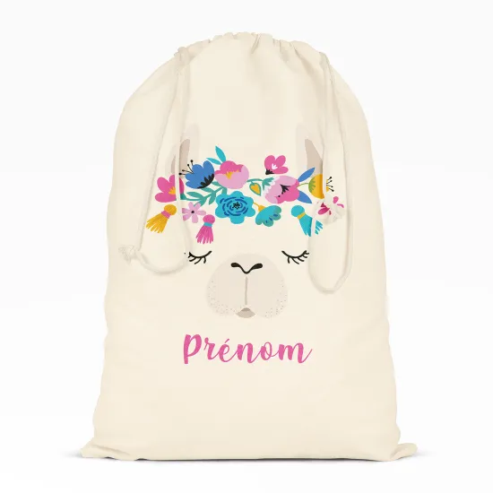 Personalized Drawstring bag for Kids - Lama flowers