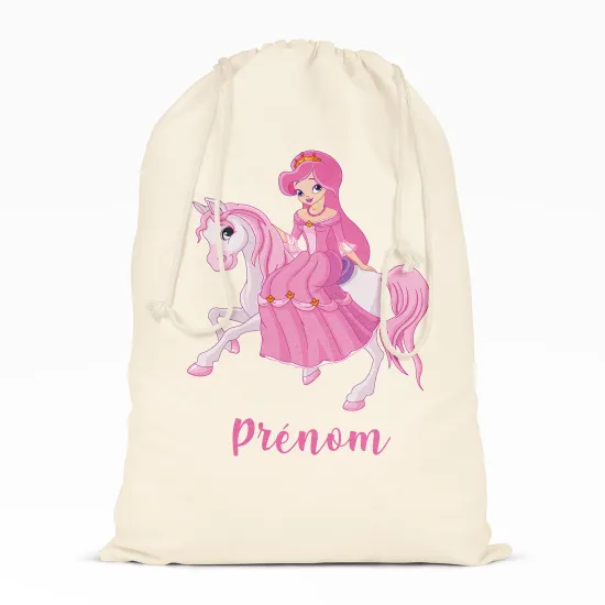 Personalized Drawstring bag for Kids - Unicorn and princess