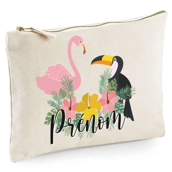 Personalized Pencil / Pouch - First Name Toucan Flamingo