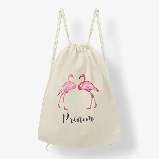 Personalized Drawstring Backpack for Kids - Pink flamingo