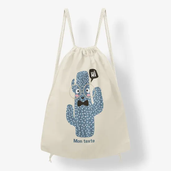 Personalized Drawstring Backpack for Kids - Blue Cactus