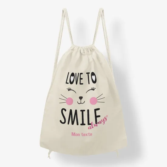 Personalized Drawstring Backpack for Kids - Smile cat