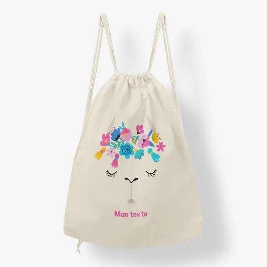 Personalized Drawstring Backpack for Kids - Flowered cat
