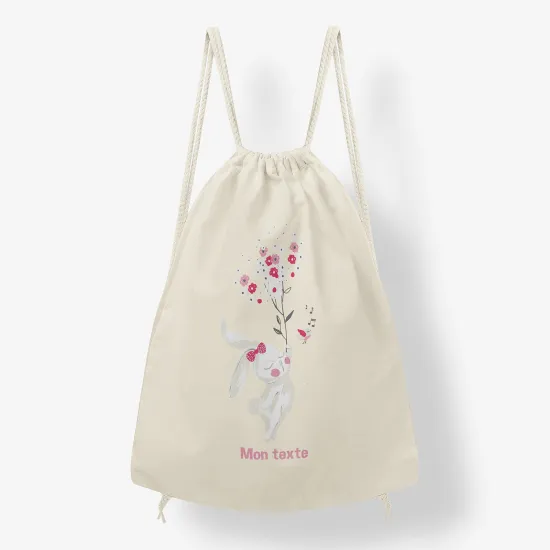 Personalized Drawstring Backpack for Kids - Floral Rabbit