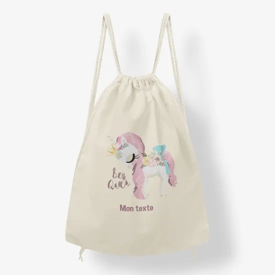Personalized Drawstring Backpack for Kids - Flowery Pony