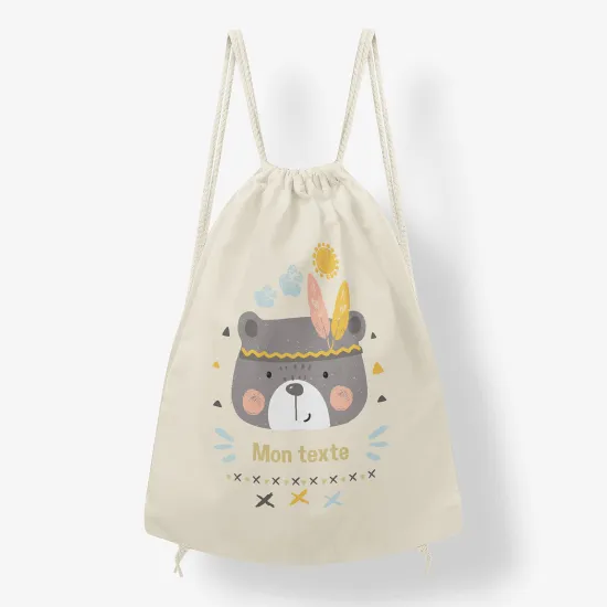Personalized Drawstring Backpack for Kids - Indian bear cub