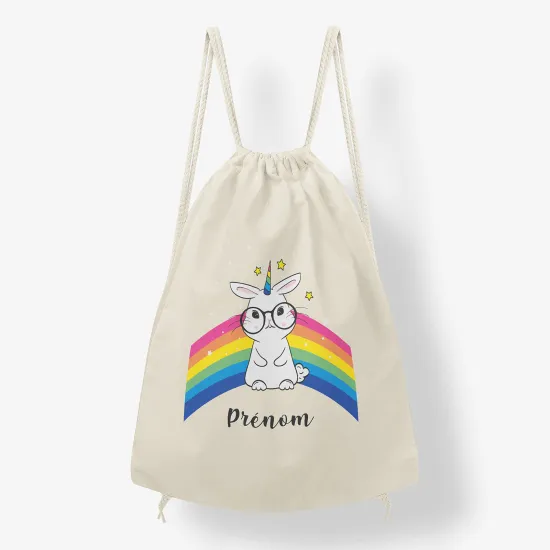 Personalized Drawstring Backpack for Kids - Unicorn rabbit