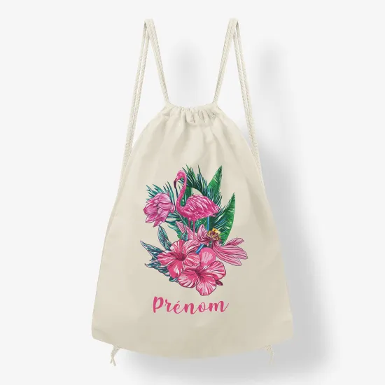 Personalized Drawstring Backpack for Kids - Flamingo in bloom
