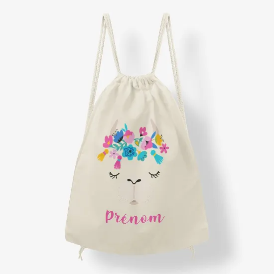 Personalized Drawstring Backpack for Kids - Flowered cat