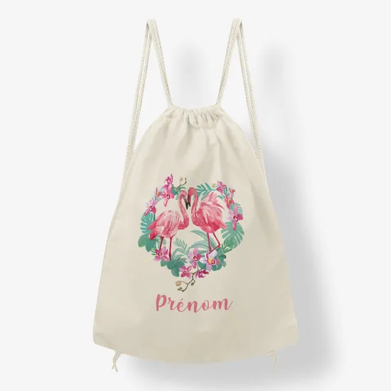 Personalized Drawstring Backpack for Kids - Pink flamingo