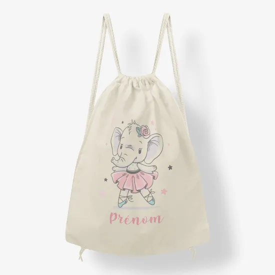 Personalized Drawstring Backpack for Kids - Elephant ballerina