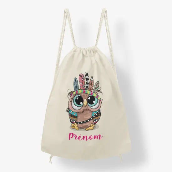 Personalized Drawstring Backpack for Kids - Indian Owl