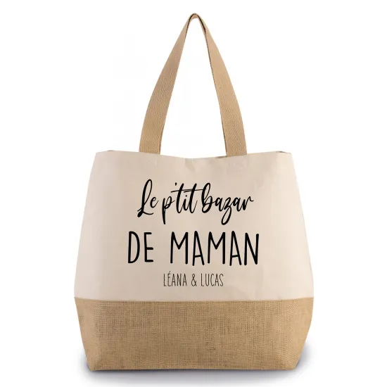 Grand Sac Coton et Jute - Le p'tit bazar de maman Prénom