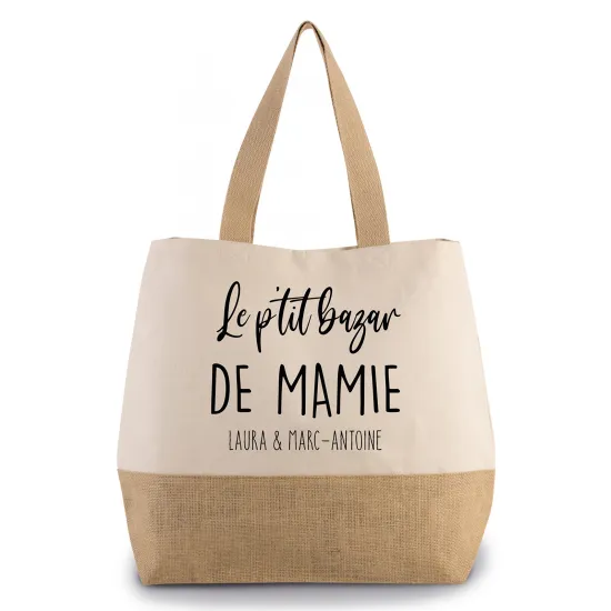 Grand Sac Coton et Jute - Le p'tit bazar de mamie Prénom
