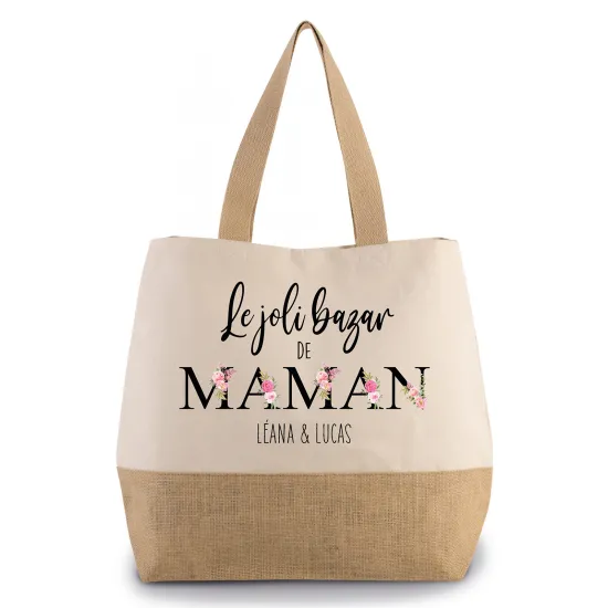 Grand Sac Coton et Jute - Le joli bazar de maman Prénom