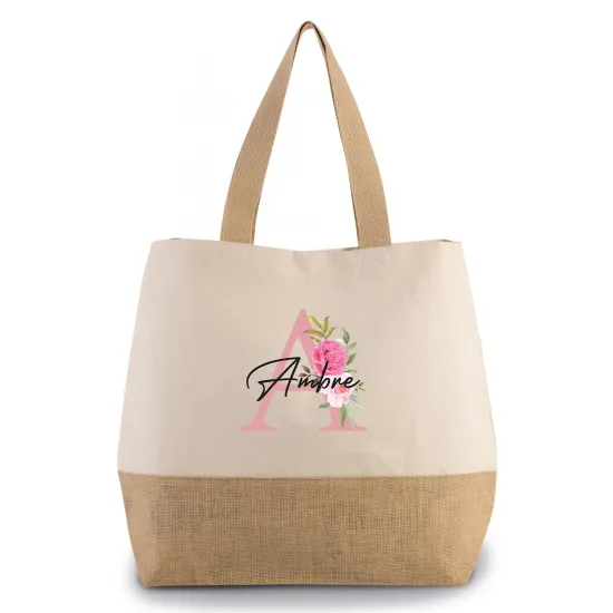 Grand Sac Coton et Jute Monogrammes - A