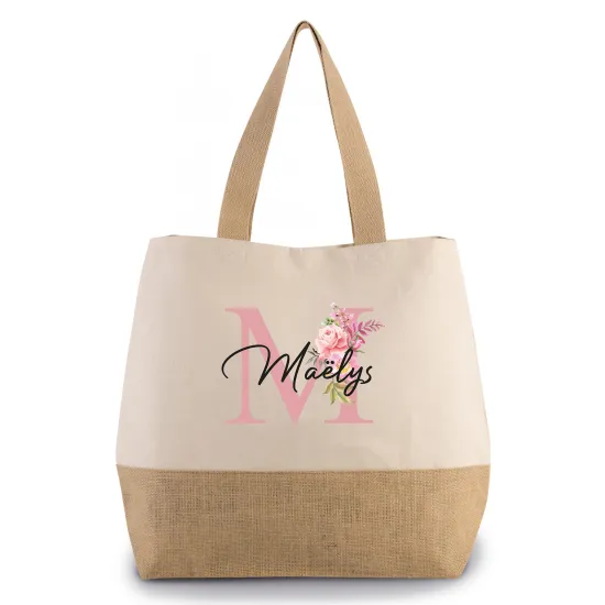 Grand Sac Coton et Jute Monogrammes - M