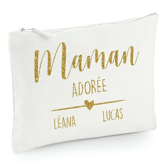Pochette en toile 22x16 cm - Maman adorée Prénoms