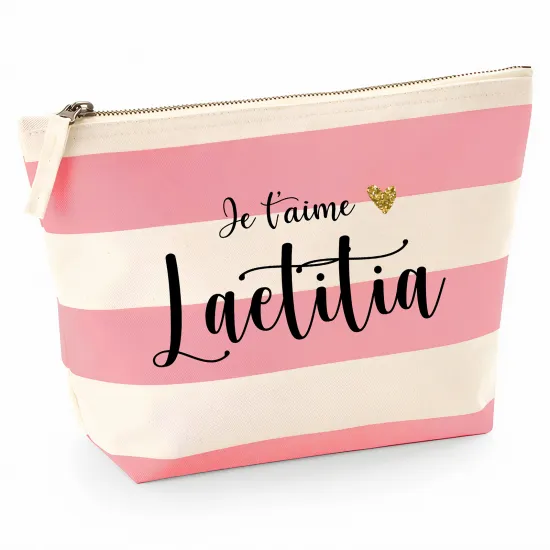 Pochette Nautical a rayures roses - je t'aime prénom