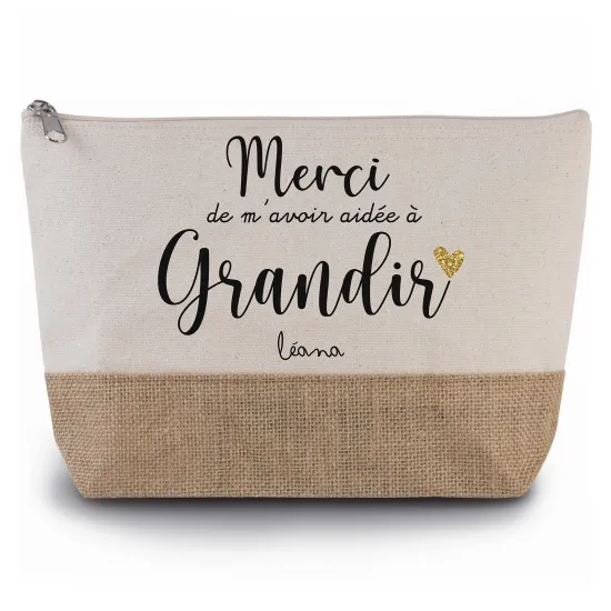 Pochette en toiles de coton et jute - Merci de m'avoir aidée à grandir