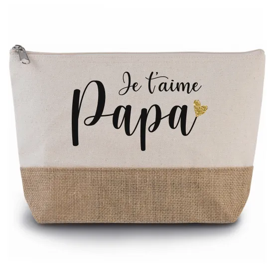 Pochette en toiles de coton et jute - Je t'aime papa