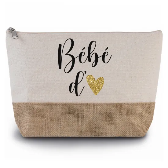 Pochette en toiles de coton et jute - Bébé d'amour