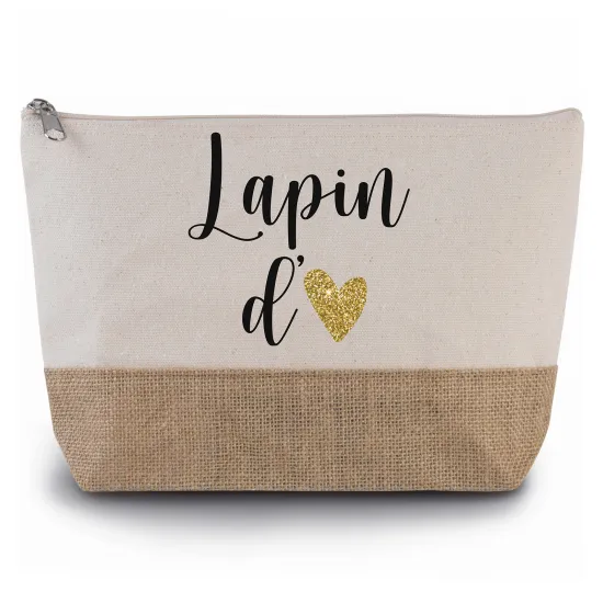 Pochette en toiles de coton et jute - Lapin d'amour