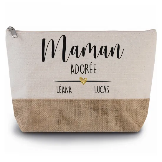 Pochette en toiles de coton et jute - Maman adorée