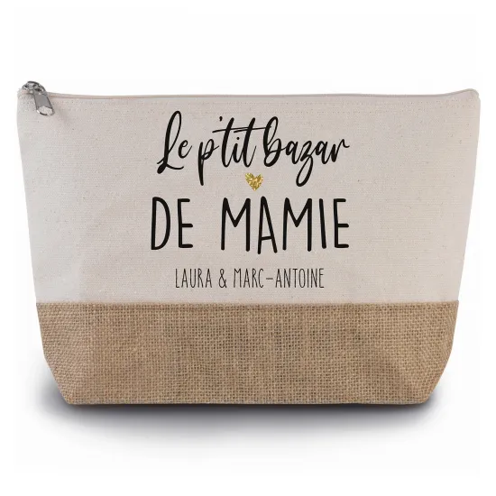 Pochette en toiles de coton et jute - Le p'tit bazar de mamie Prénom