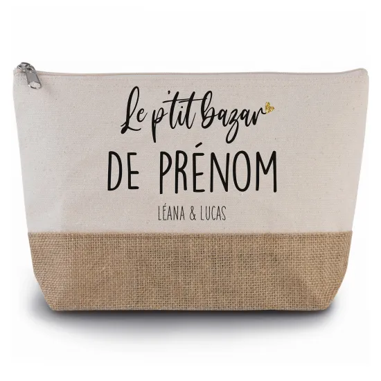 Pochette en toiles de coton et jute - Le p'tit bazar de Prénom