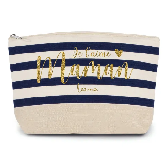 Pochette imprimé marin avec Écriture OR Pailletée - Je t'aime maman
