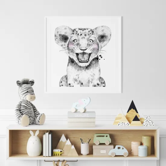 Póster para niños - Infantil - Cachorro de León Blanco y Negro