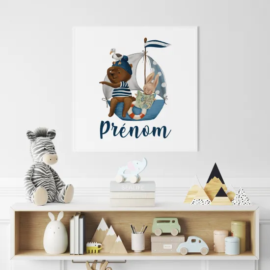 Poster / Affiche carrée enfants personnalisée - Voilier Animaux