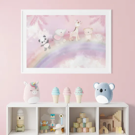 Poster / Affiche enfants - Animaux sur l'arc-en-ciel