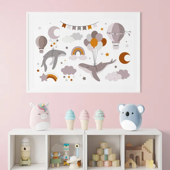 Poster / Affiche enfants - Baleines et ballons