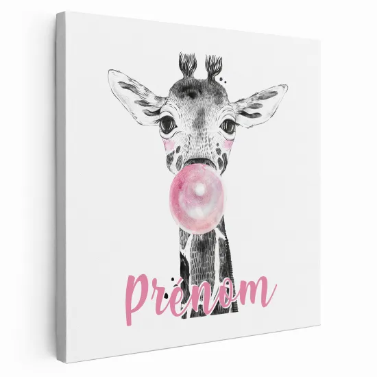 Personalized children's canvas print with name - Bubble giraffe