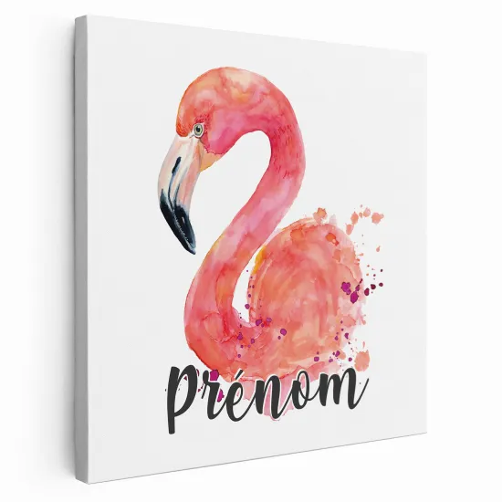 Personalized children's canvas print with name - Pink Flamingo